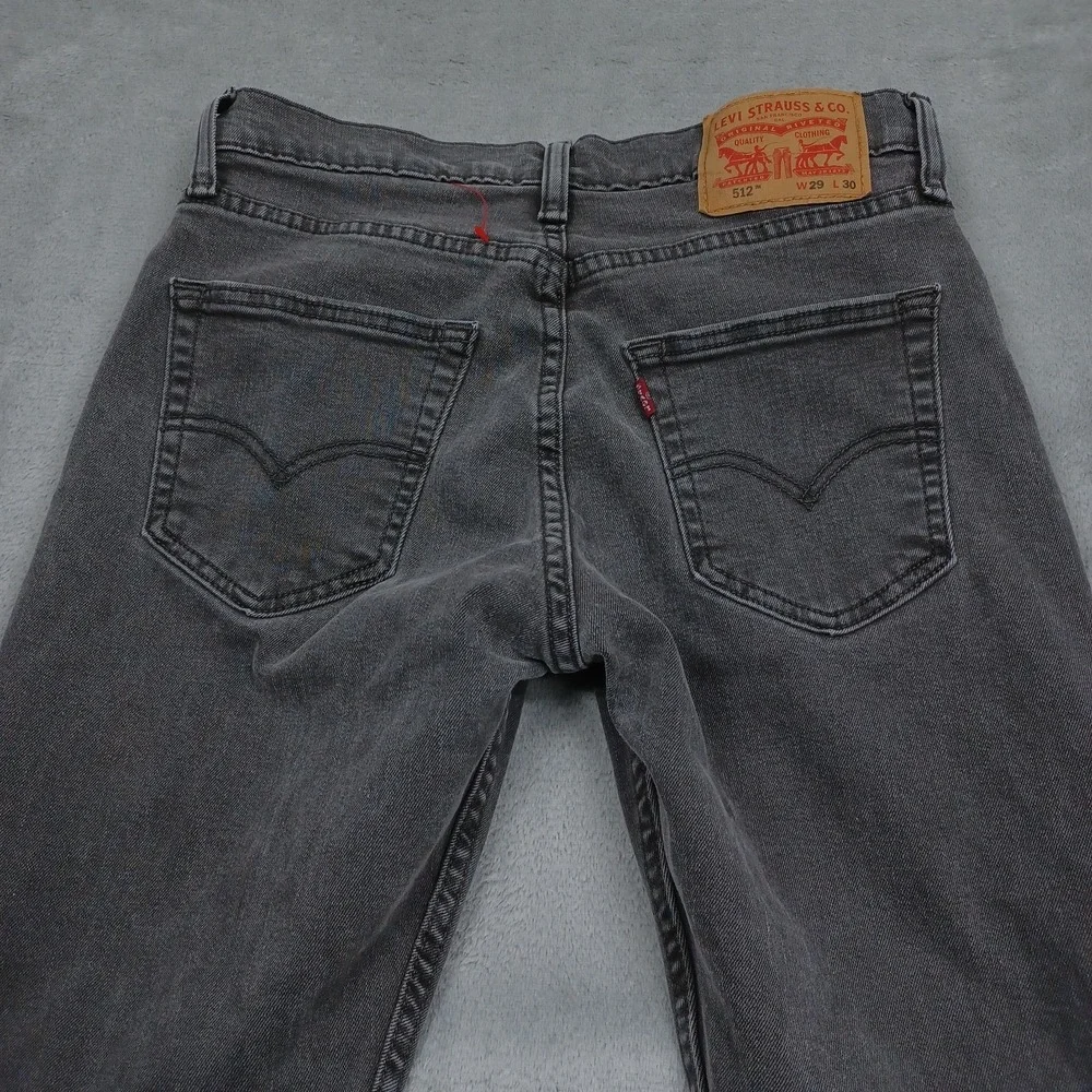 Levis 512 Jeans Mens 29x30 Black Denim Tapered Fit Distressed Casual Cotton